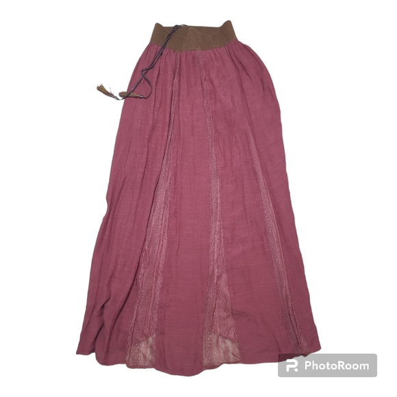 Altar'd State Boho Hippie Maxi Skirt w/ Brown Laced Corset Belt Size Small - Picture 2 of 13
